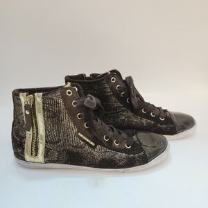 Guess Women's High-Top Sneakers with Snakeskin Look And Gold Accents Size 8